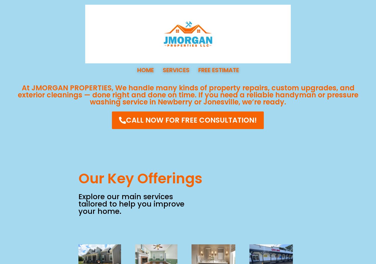 JMorgan Property Pros homepage with services, phone number, and free estimate request